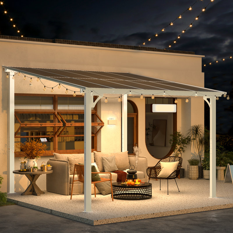 Pergola en aluminium avec auvent, 10 pi x 10 pi, Blanc