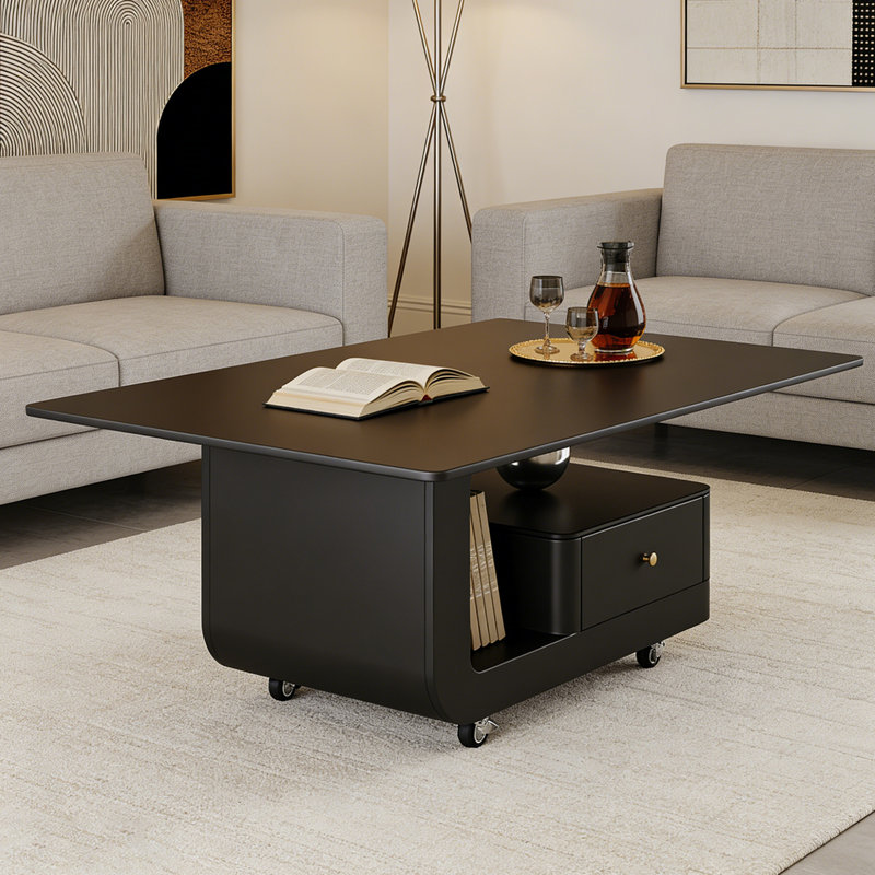 Table basse mobile avec rangement en ardoise, Noir, H 17,71 po x L 31,49 po x l 15,74 po, Noir