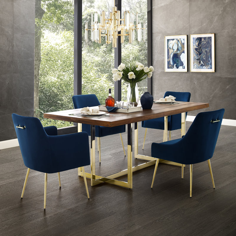 Chaise rembourrée Smollin, Or, Bleu marine