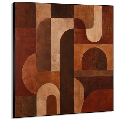 Impression sur tissu grand format - Motif géométrique abstrait en forme d'arche, couleur terre cuite rouille, pour salon ou chambre - « Assemblage du cadre requis (cadre non fini) »