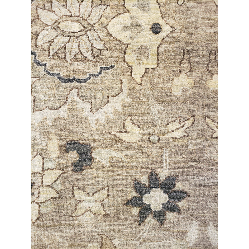Tapis gris / brun en laine noué à la main de conception unique 13 pi x 20 pi