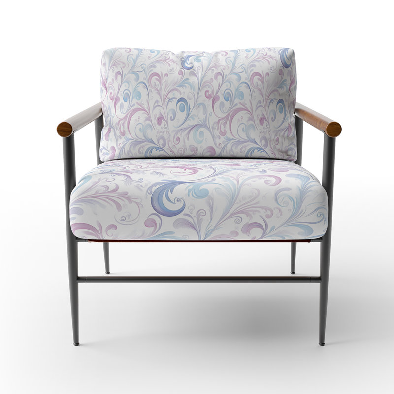 Chaise rembourrée cachemire Paisley, Bras ronds bruns