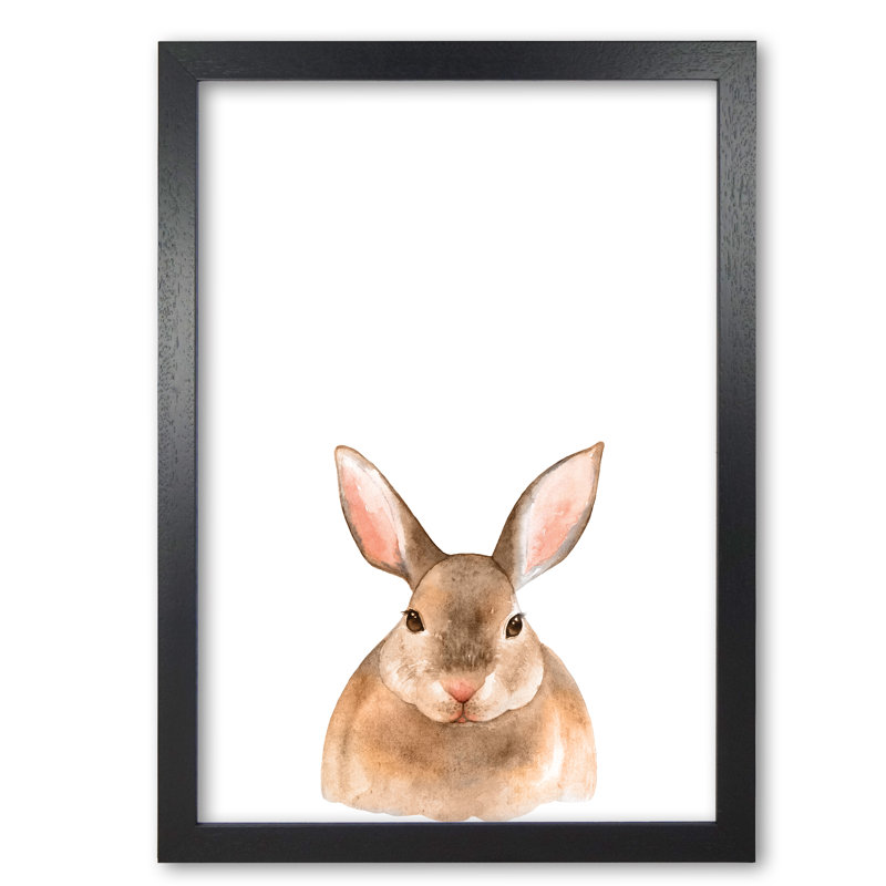 Forest Friends, Cute Bunny - Painting, Black Grain Frame, 85 cm H x 60 cm W x 5 cm D