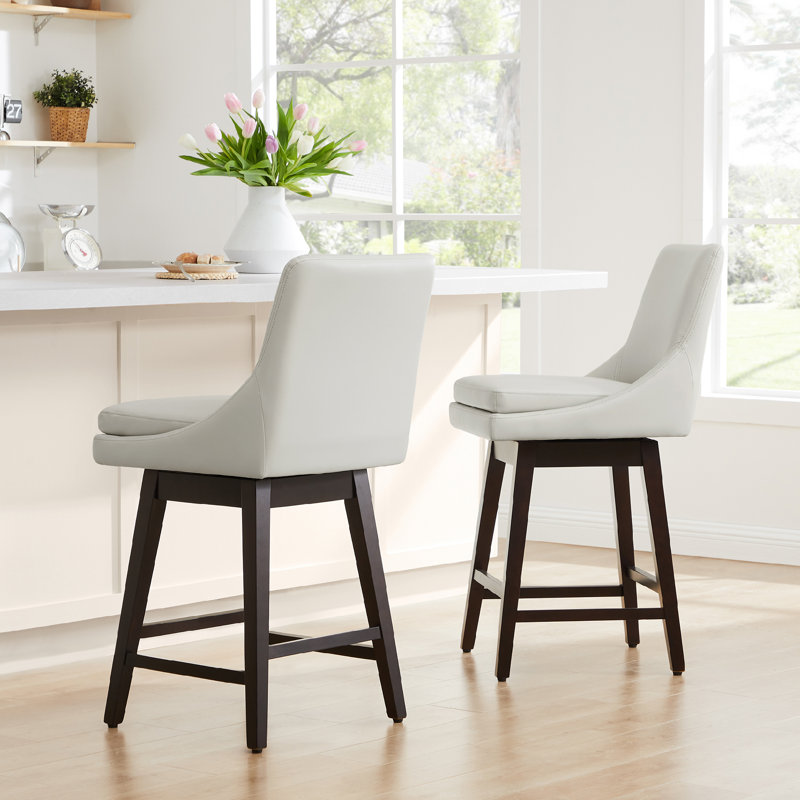 Aleksy Swivel Upholstered Counter Stool with Solid Wood Frame, Creamy Gray, Counter Stool (26.5" Seat Height)