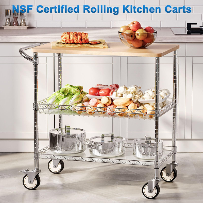 Chariots de cuisine roulants avec roues, Chrome