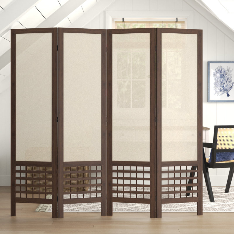 67'' H Solid Wood Folding Room Divider, Sand/Brown, 4