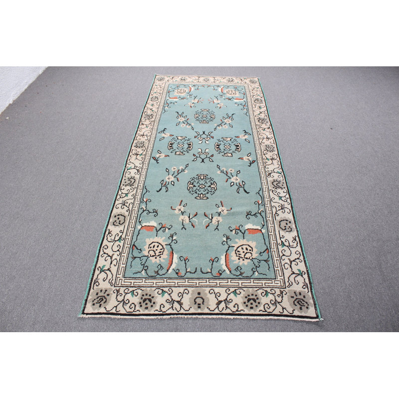 Tapis vert rétro turc Anatolian - idéal pour la cuisine et la décoration moderne