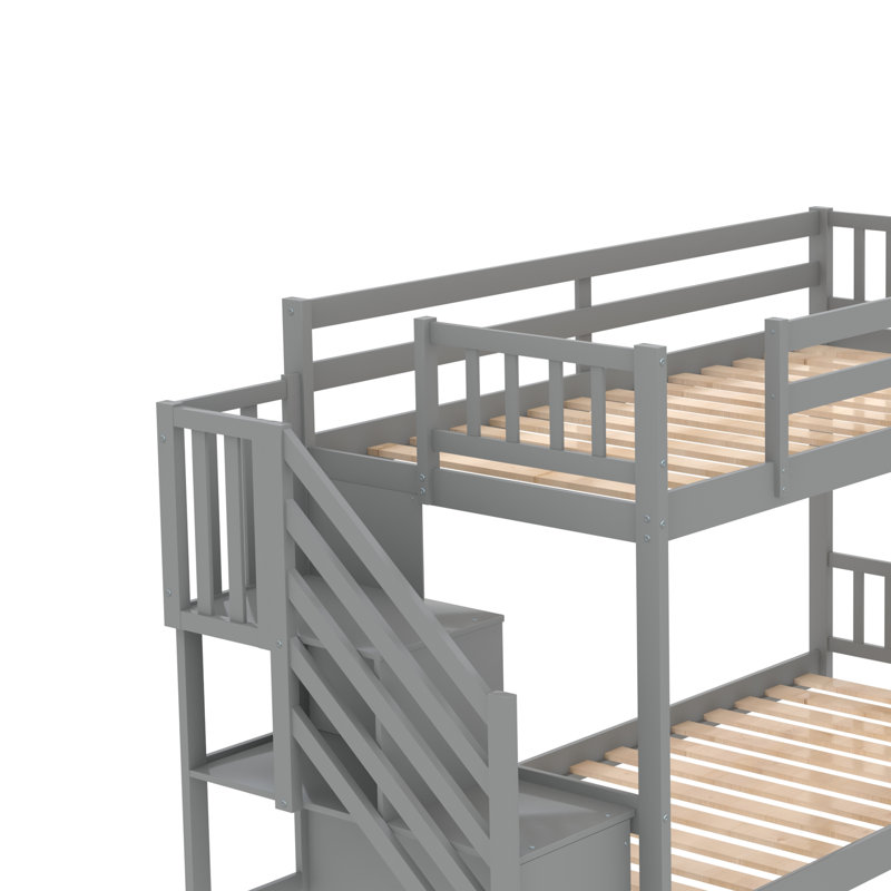 Gorkis Kids Twin Over Twin Bunk Bed, Gray