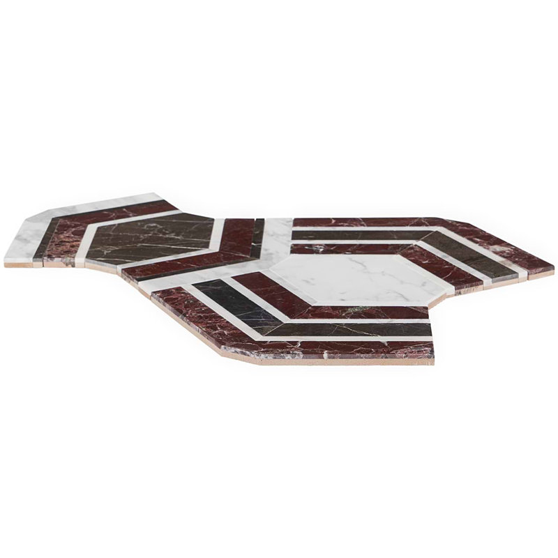Mezzo 11x18 Polished Calacatta Marble Mosaic Tile, Bordeaux Polished