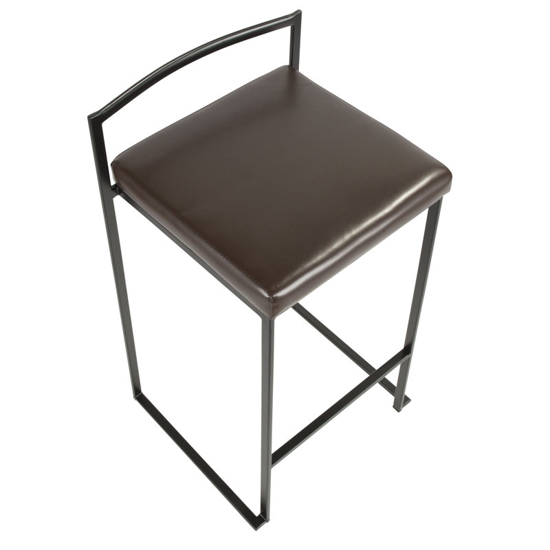 Tabouret de bar et de comptoir Ernestine, Similicuir brun, Noir, Tabouret de comptoir (siège d'une hauteur de 27 p