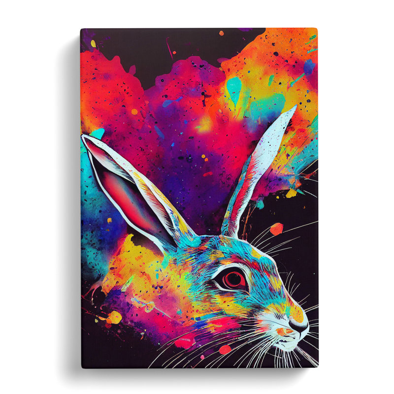 Paint Splashed Hare No.1 - Wrapped Canvas, 50cm H x 35cm W x 3cm D