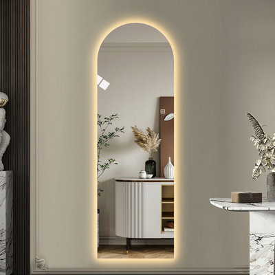 Miroir à DEL pleine longueur 65 po x 21 po avec 3 températures de couleur, support incassable, pour habiller le mur à gradation lisse, conception symétrique, entrées idéales