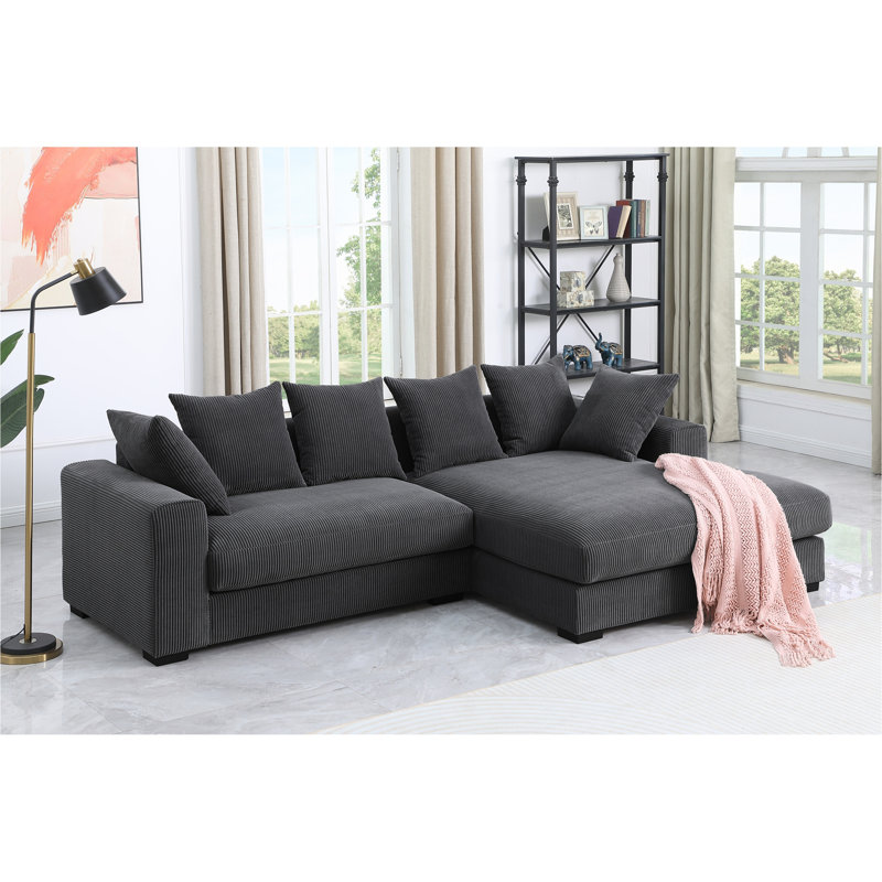 Canapé modulaire en L 3 pièces Naomi Elegant, Tissu gris foncé