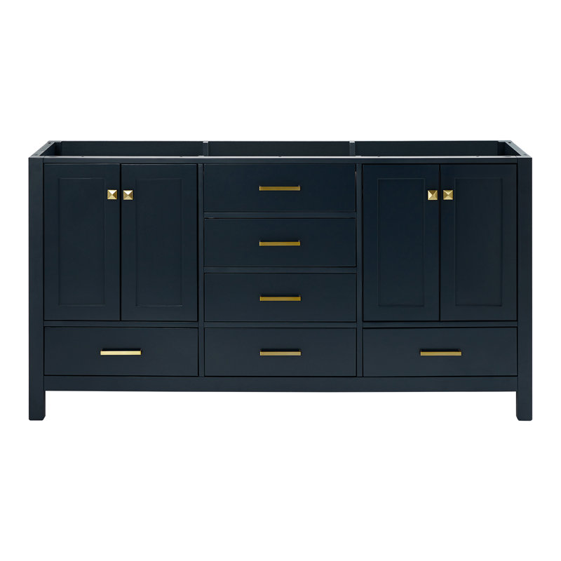 Meuble-lavabo double en bois massif de 66 à 67 po Panchuri, Bleu minuit