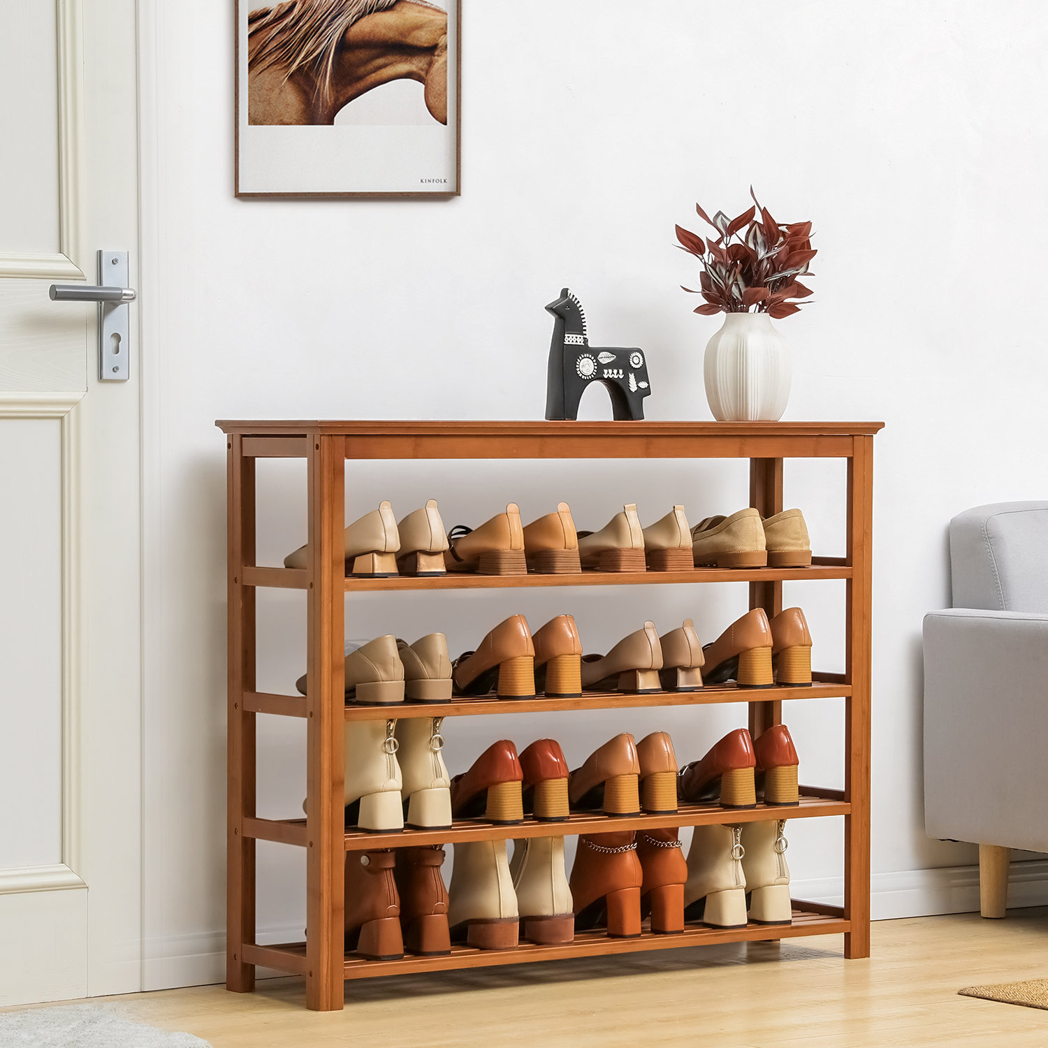 MoNiBloom 5 Tiers Modern Bamboo Shoe Rack, Organizer Storage Free Standing  Stand 16 Pairs for Entryway Hallway