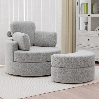 Swivel Accent Chair, Swivel Barrel Chair - Swivel Chair With Ottoman, Cuddle Chairs Round Lounge Sofa Chair With Pillow, 360° Single Swivel Chairs For