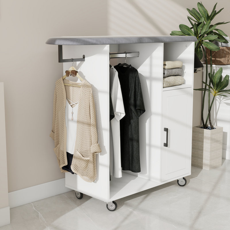 Ironing Cart With Rolling Ironing Board, Multipurpose Ironing Cabinet With Wheels, Compact Ironing Solution For Laundry Room, Bedroom,Cloakroom-White