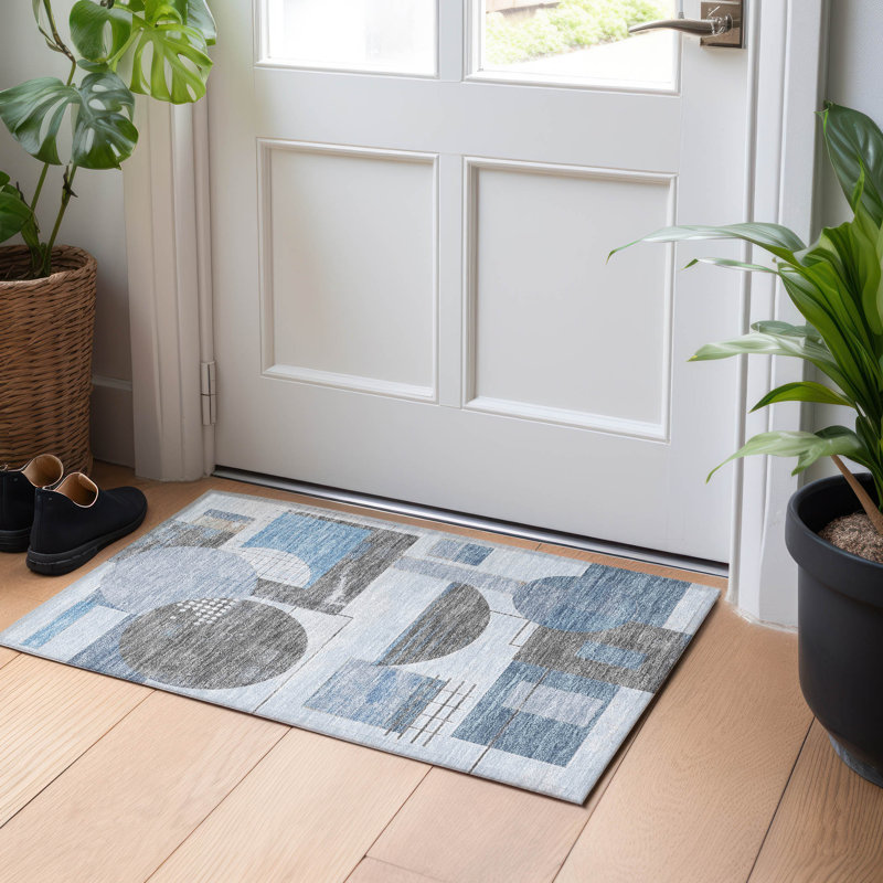 Tapis bleu intérieur / extérieur lavable à la machine Cinead ACN1695, Rectangle 1 pi 8 po x 2 pi 6 po