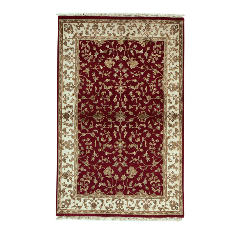 Tapis rouge et ivoire noué à la main de haute qualité
