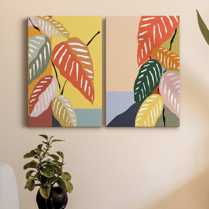 «Tropical Plant I», ensemble de 2 peintures, H 36 po x l 24 po x P 1 po, Toile tendue