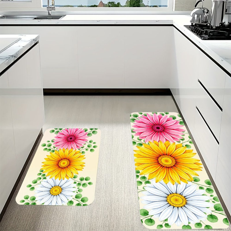 Ensemble de 2 tapis de sol en flanelle à motif gerbera aquarelle
