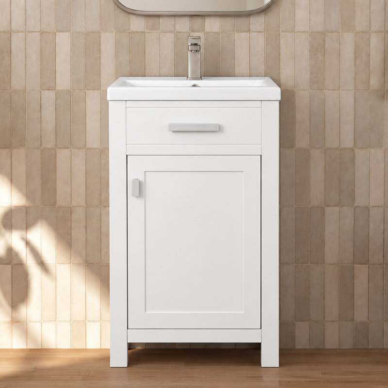 20''Mini Modern Freestanding Single Bathroom Vanity with Ceramic Top For Small Space, White
