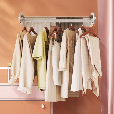 Modernisation de vêtements pour séchoir à linge, séchoir à linge mural, support de séchage à linge mural, pliable, pliable, rétractable, 5 mâts en aluminium, avec crochets, blanc