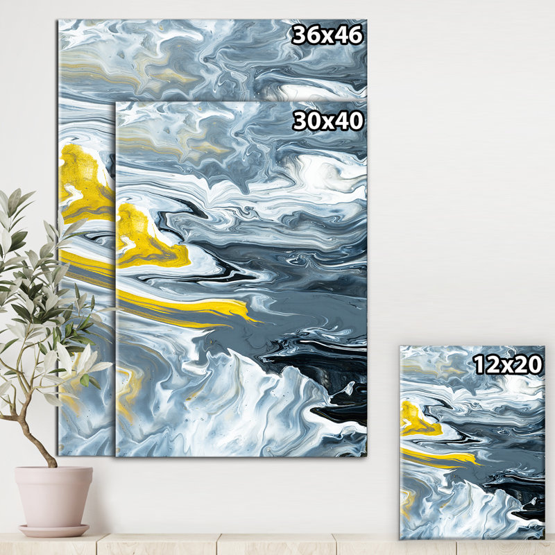 « Jaune, gris et blanc marbre acrylique »-impression sur toile, H 32 po x l 24 po x P 1 po