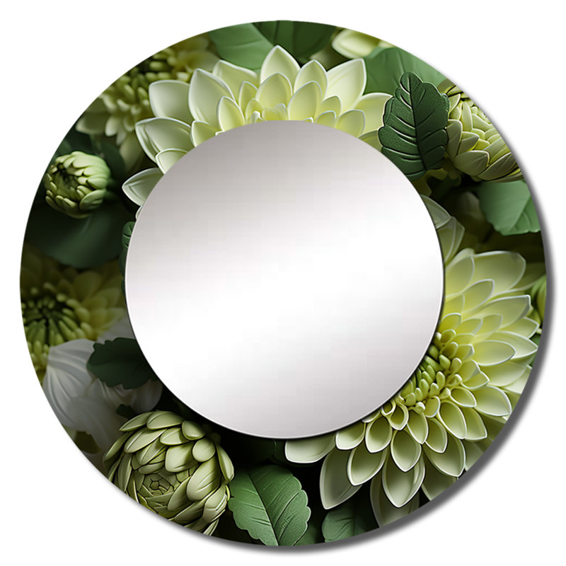 Mums Fragrant Elegance - Mums Large Mirror, Green Round Unique Wall Mirror Decor, Printed Metal Art, 23" x 23"