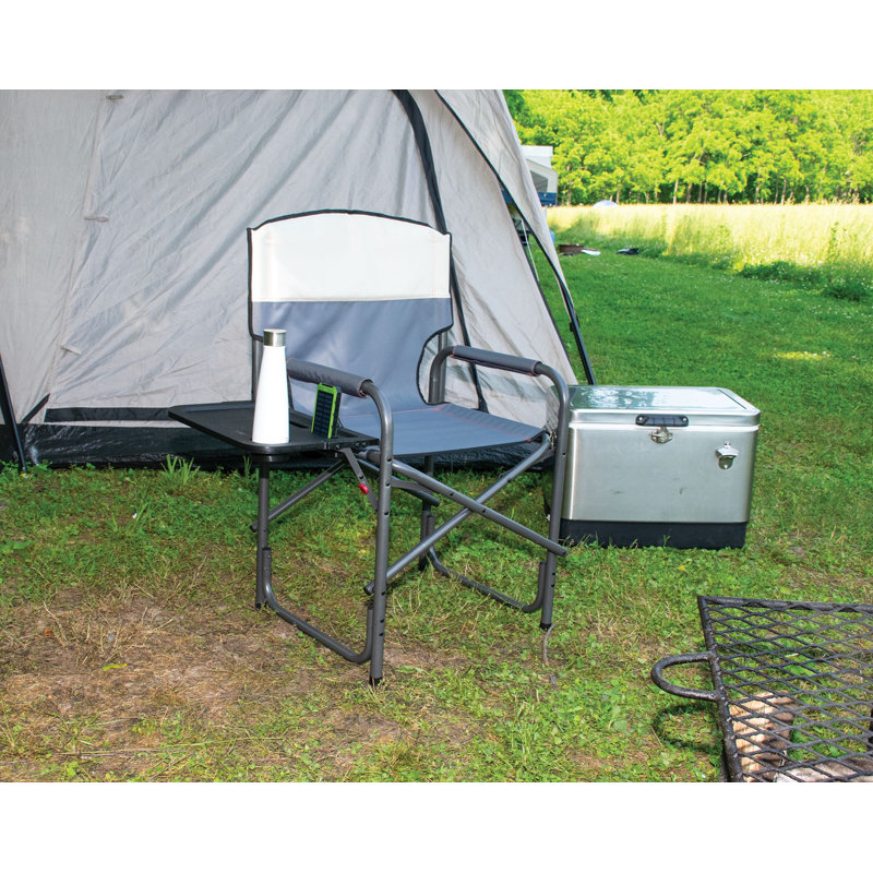 Slate and Putty Steel Frame Director's Camping Chair with Side Table
