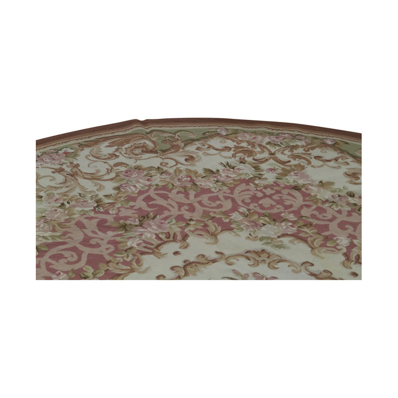 Hand-Knotted High-Quality Rose and Ivory Round Area Rug