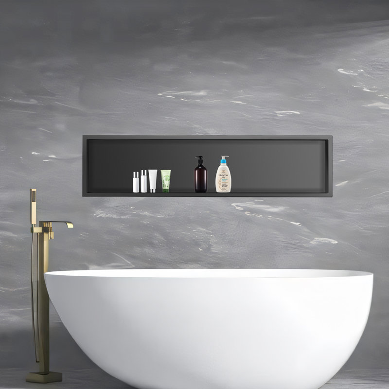 48"x12" Stainless Steel 18 Gauge Black Rectangular Recessed Shower Niche No Tile Needed