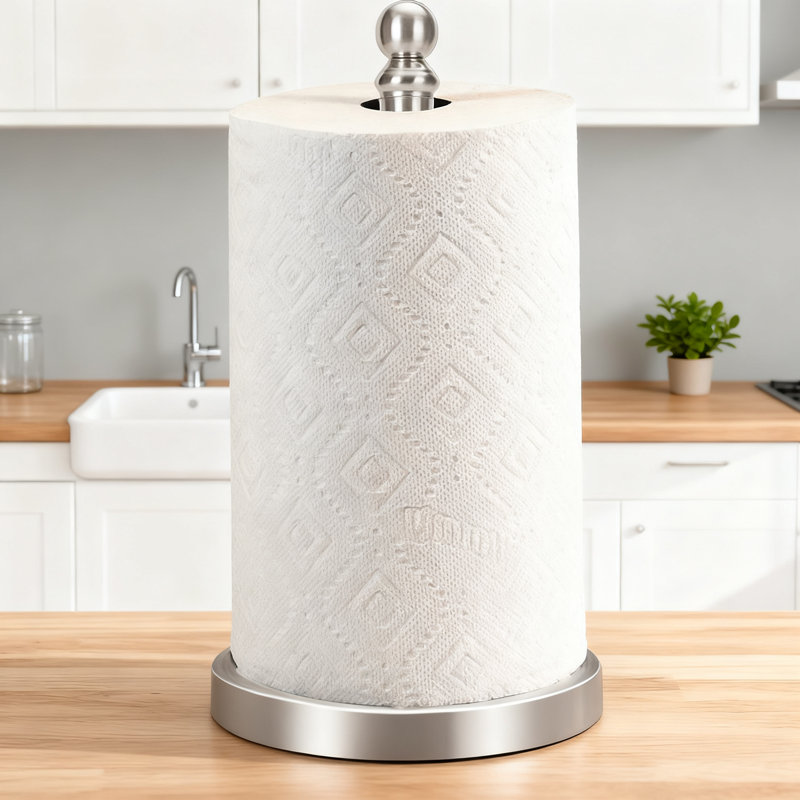 Porte-essuie-tout en acier inoxydable avec base lestée, conception à déchirure à une main pour éviter de basculer, support de comptoir avec coussin en feutre pour éviter les rayures