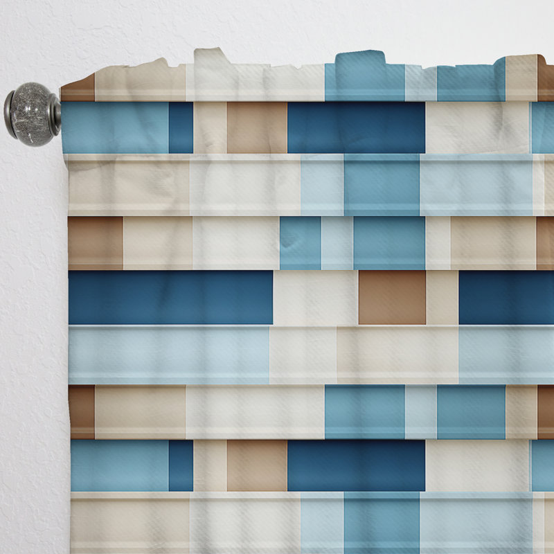 Rideau obscurcissant rayé blanc et bleu - 1 panneaux, L 52 po x L 63 po