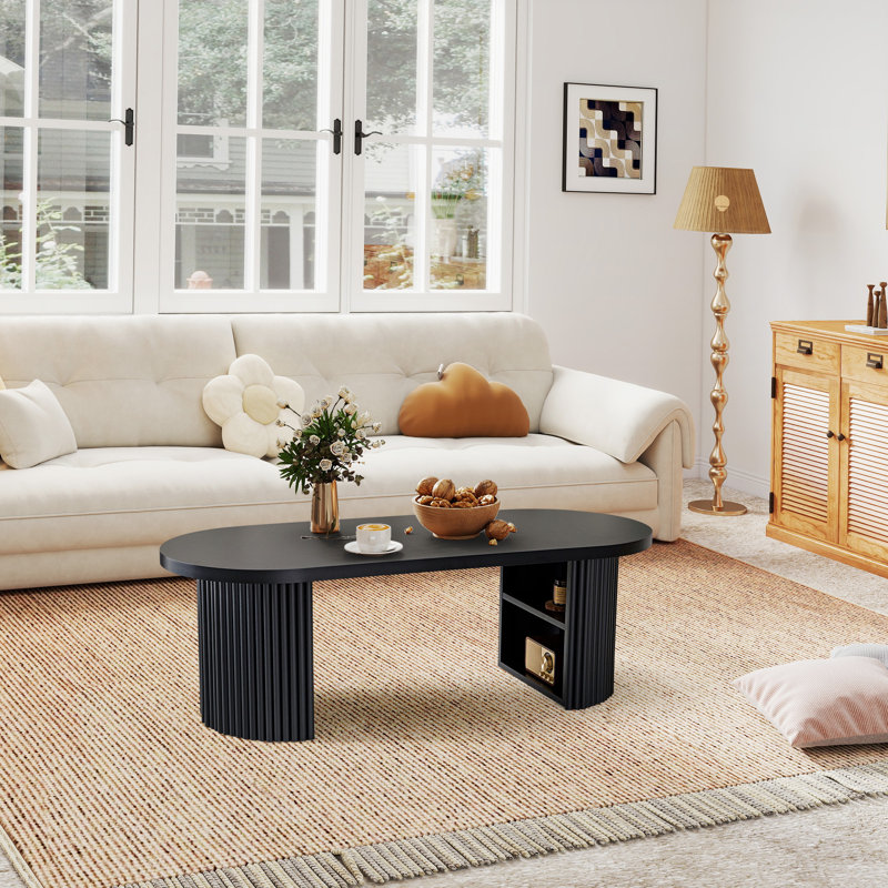 47.24" Oval Coffee Table With Storage, Black