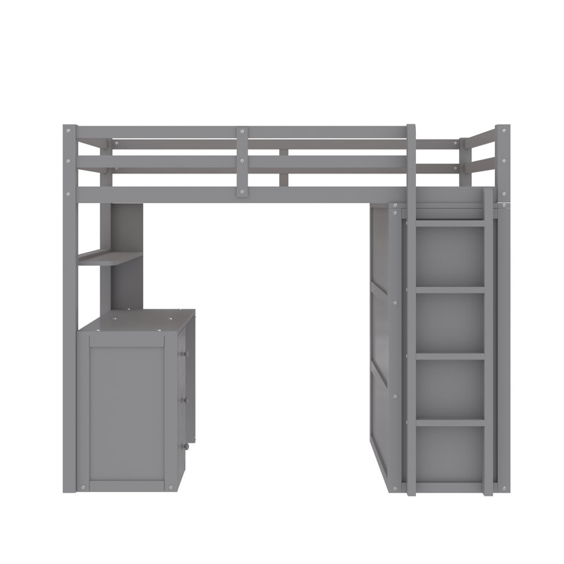 Gaedtke Kids Twin Loft Bed with Drawers, Gray