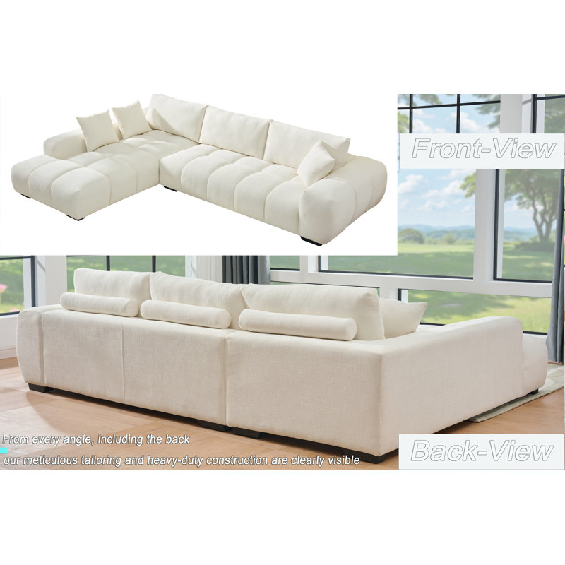 Swapan Modern Chenille Couch Sofa Sectional with Deep Tufted Seat