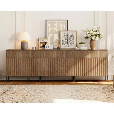 Commode en bois rosé 94,5 po avec tiroir pour chambre à coucher, armoire moderne minimaliste 3-en-1, rangement pour commode de couloir de salon de chambre à coucher