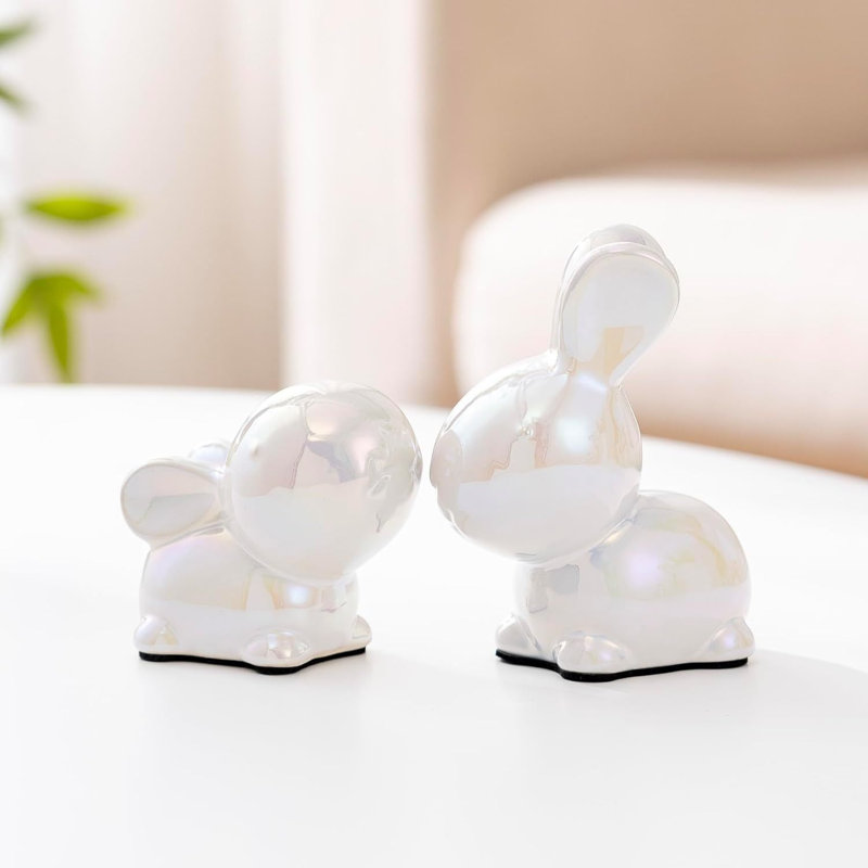 White Ceramic Bunny Figurine Set (2-Piece)