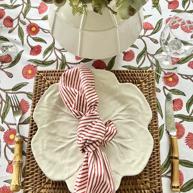Green Striped Napkins ( Set Of 4), White/Red