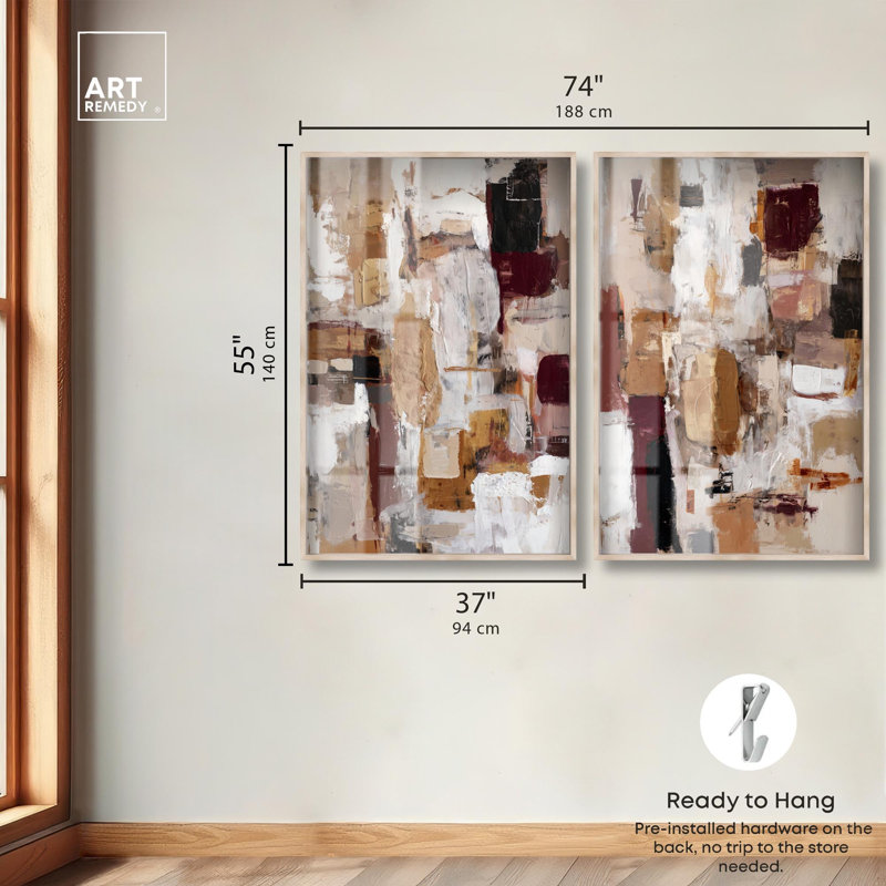 «Abstract Harmony», ensemble de décorations murales «Boho» par Art Remedy, cadre blond, 36 x 54, 55" H x 37" W, Blonde Frame