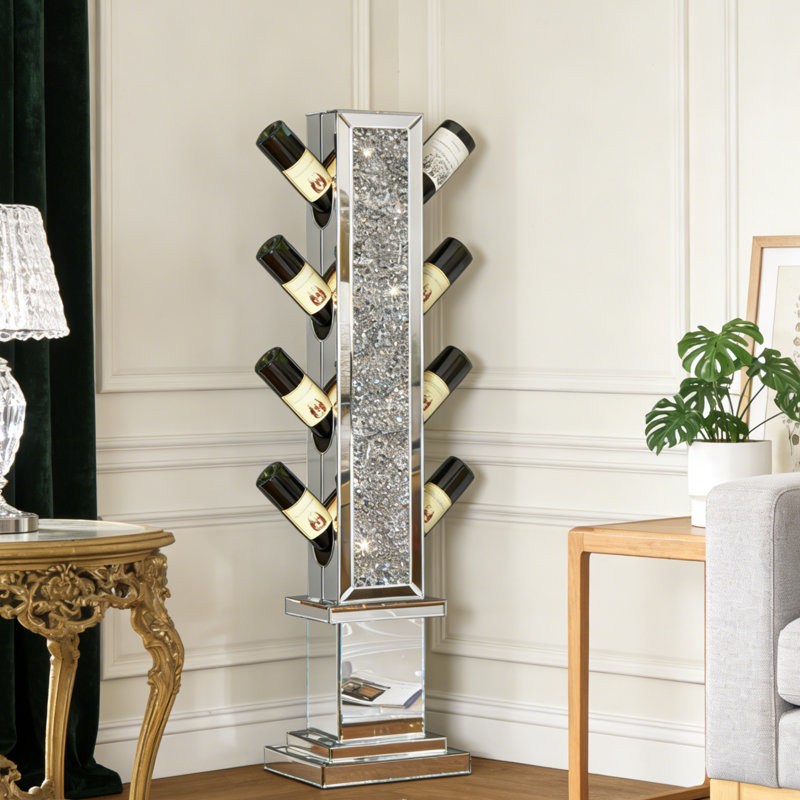 Amla  8 Bottle Wine Bottle Rack Mirrored Decor Floor-Standing Wine Rack