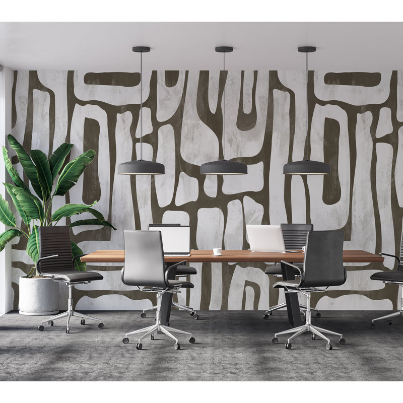 Murale abstraite pelez et collez Lajauna - formes terreuses gris fumé, L 120 po x l 180 po