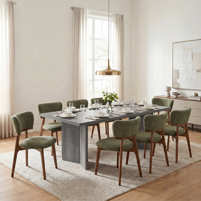 Table de salle à manger rectangulaire en bois Amiliana pour 2 à 8 personnes avec chaises de salle à manger rembourrées, Vert