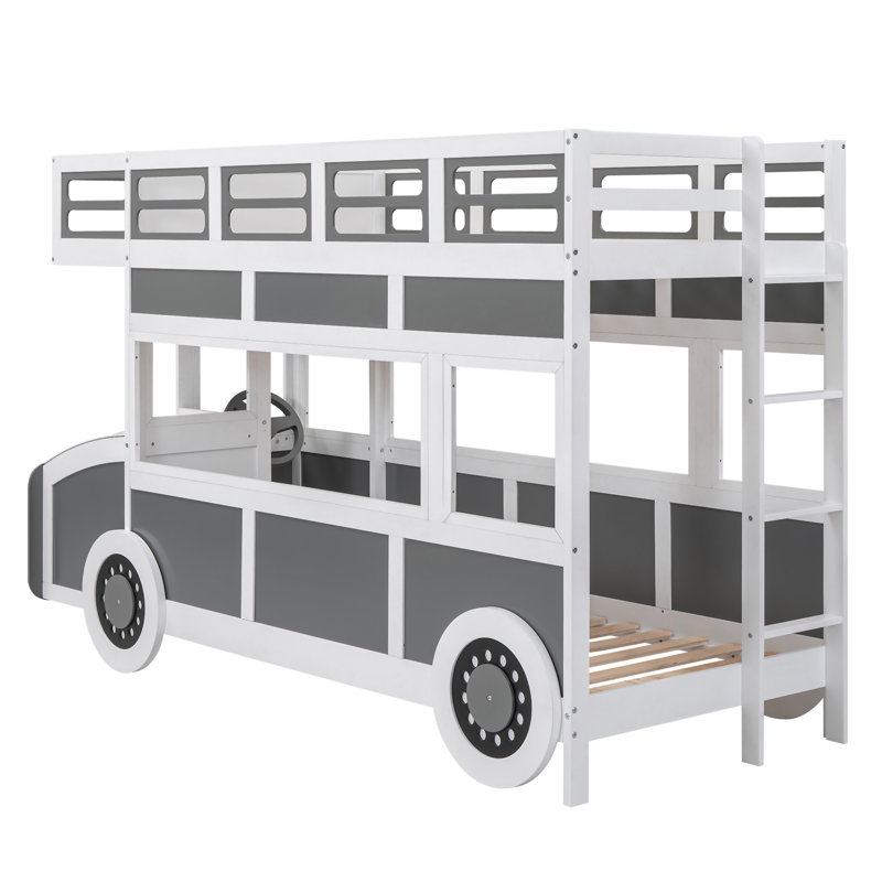 Lit superposé en forme de bus avec roues et rangement