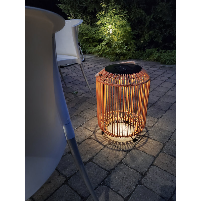 Beige Rattan Solar Powered LED Outdoor Floor Lamp
