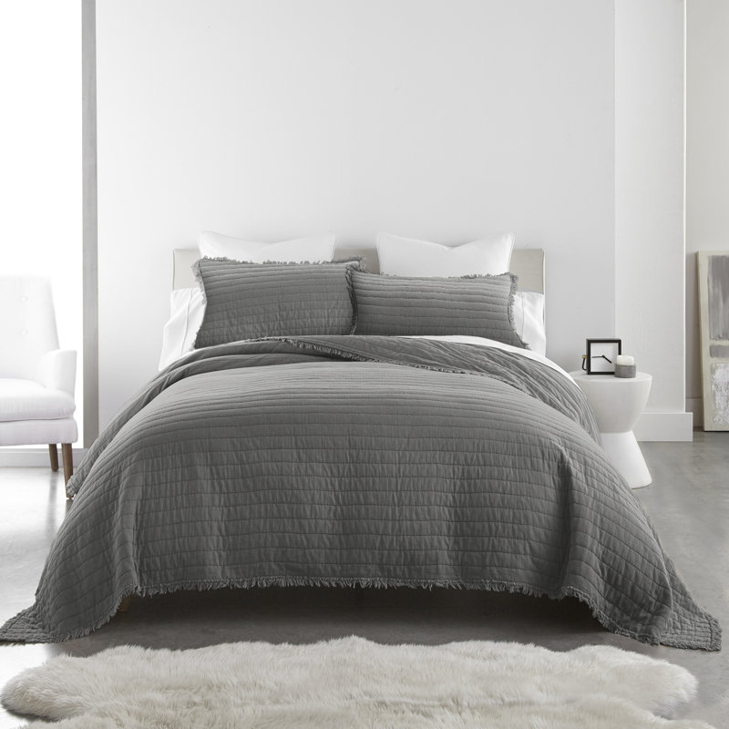 Delano King-Size Grey Cotton Reversible Quilt Set