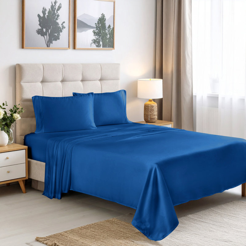 Superior 300 Thread Count 100% Rayon From Bamboo Solid Deep Pocket Bed Sheet Set, Smoke Blue, Twin XL 3pc Set