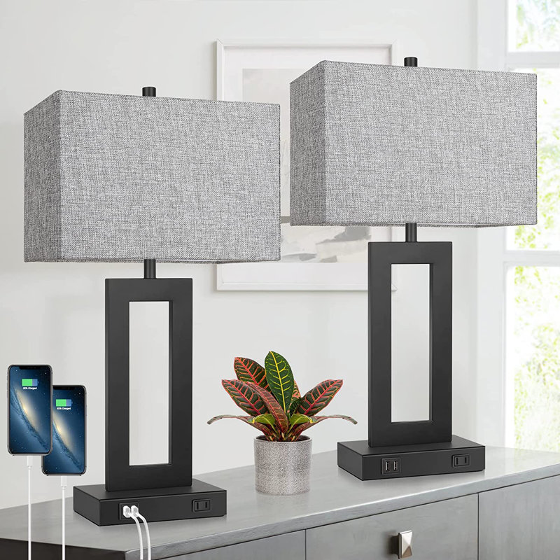 Draiven Metal USB Table Lamp, Gray