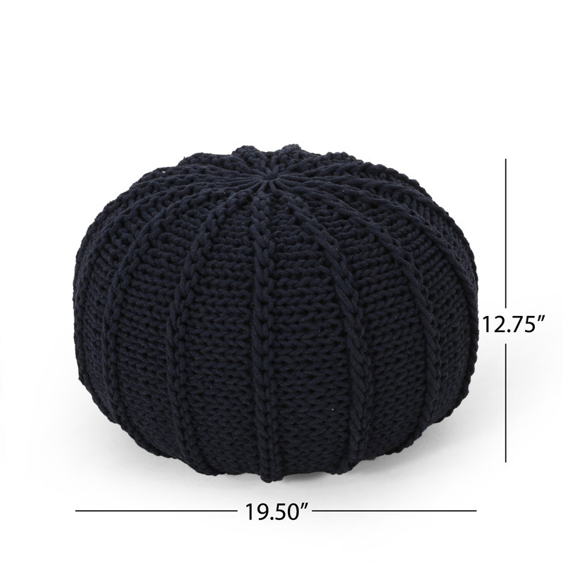 Bordeaux Knitted Cotton Round Pouf, Navy Cotton